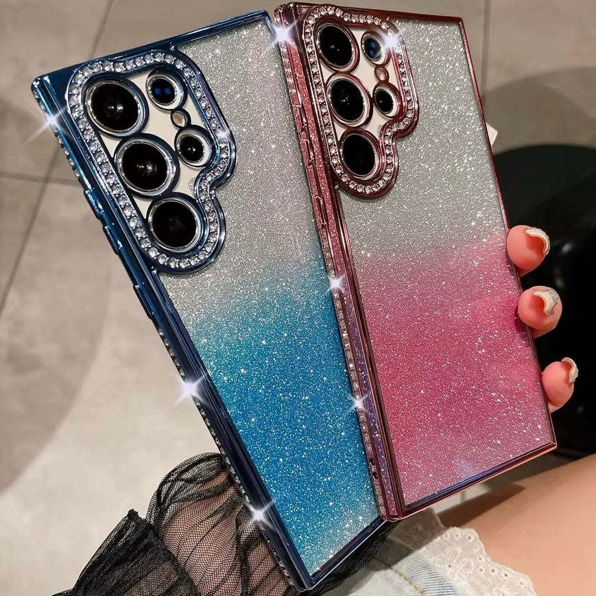 Chrom + Glitzer Hülle/Case verschiedene Farben für Samsung Galaxy