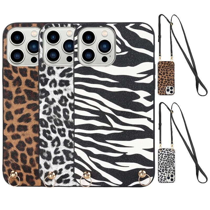 Tierfell-Optik Hülle/Case zum Umhängen (Inkl. Band) für iPhone