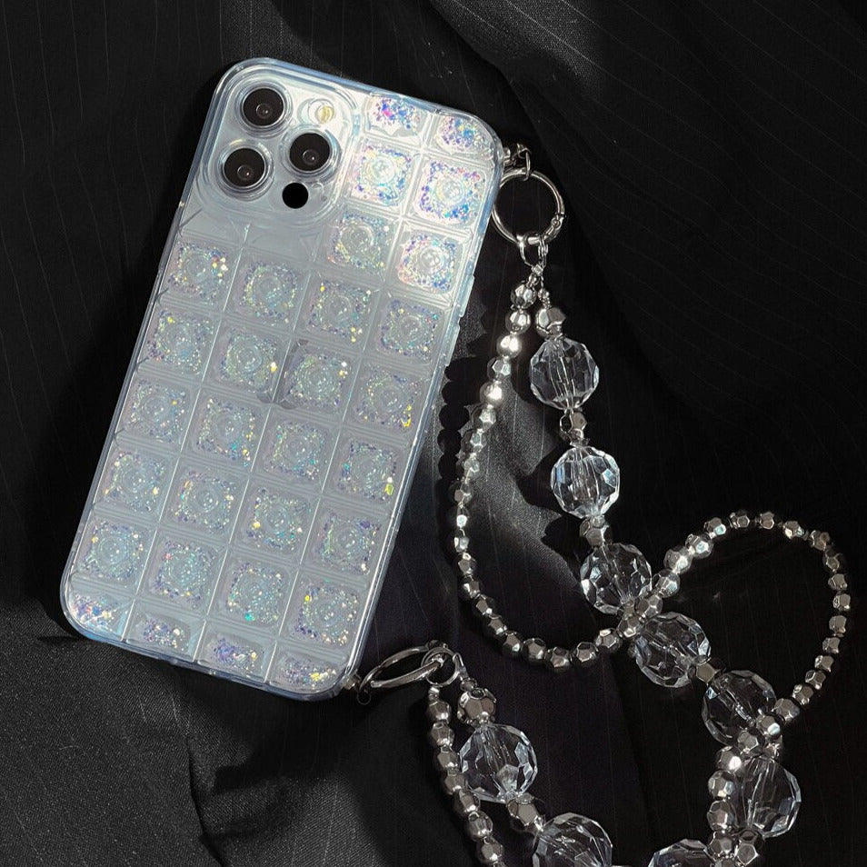 Transparente 3D Glitzer/Diamant Hülle/Case zum Umhängen (inkl. Perlenkette) 