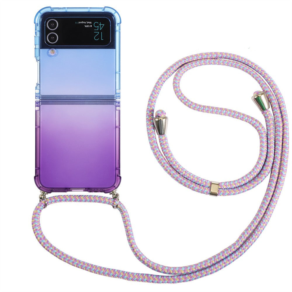 Transparente/Regenbogen Silikon Hülle/Case zum Umhängen (Inkl. Kordel) für  Samsung Galaxy Z Flip 6, 5, 4, 3