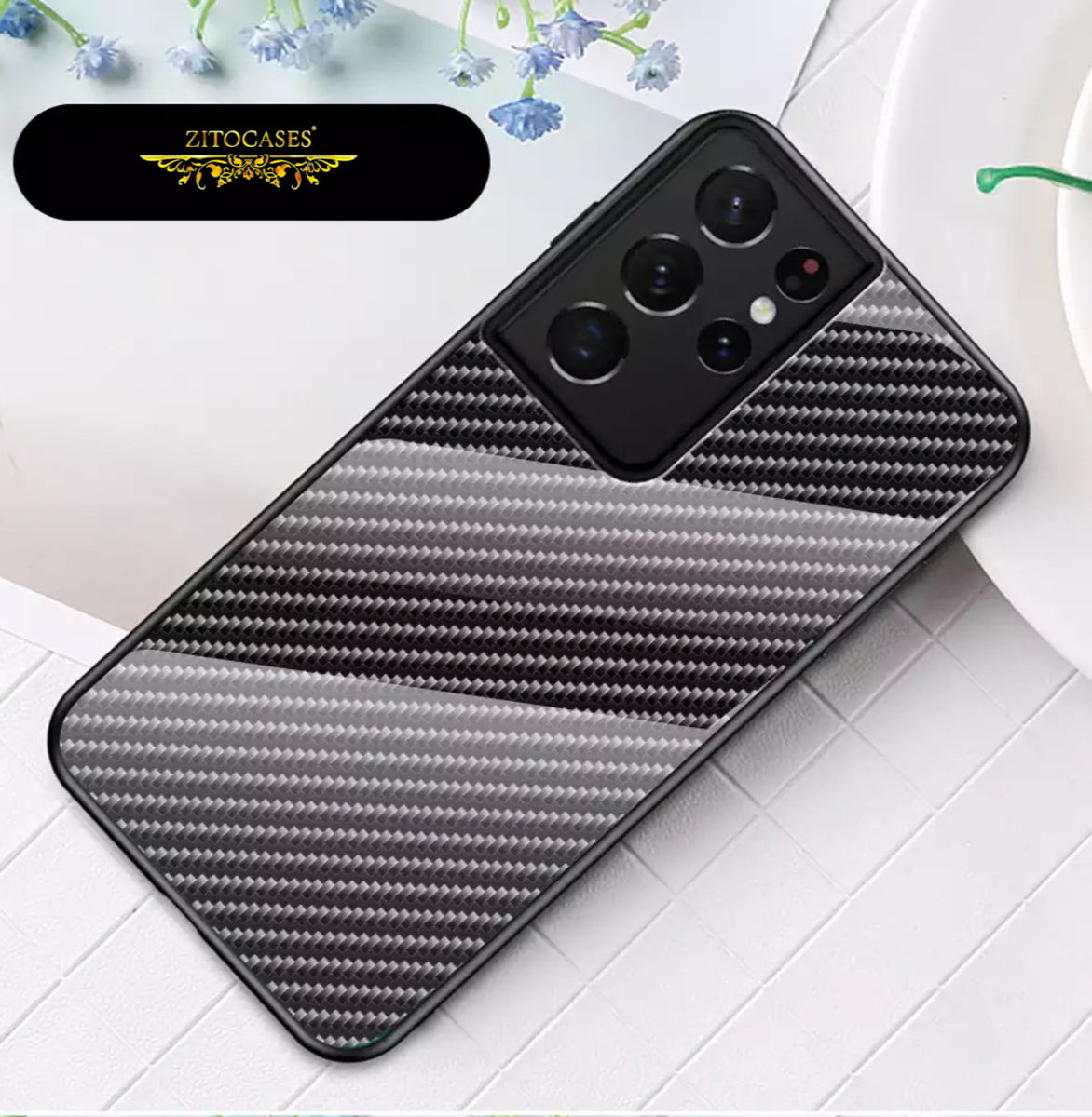 TPU Carbon Case Hülle, Black für SAMSUNG Galaxy S24 Ultra 5G, edle
