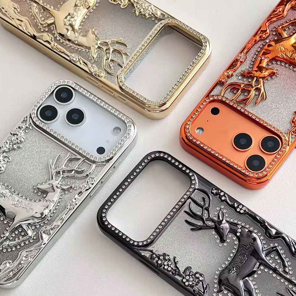 3D Rentier Glitzer/Diamant Silikon Hülle/Case für iPhone 17 Pro, 17 Pro Max