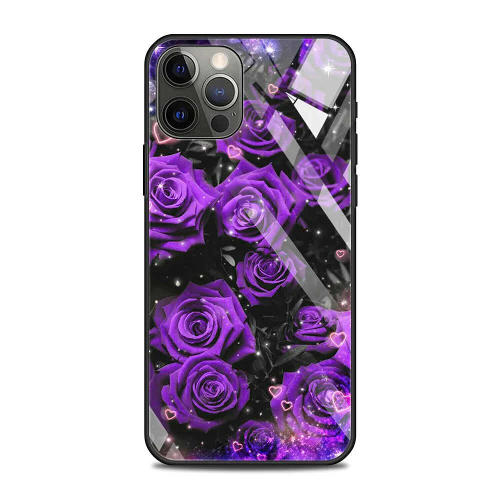 Lila Blumen Motiv Panzerglas Hülle/Case für iPhone 16, 15-Serie | ZITOCASES®