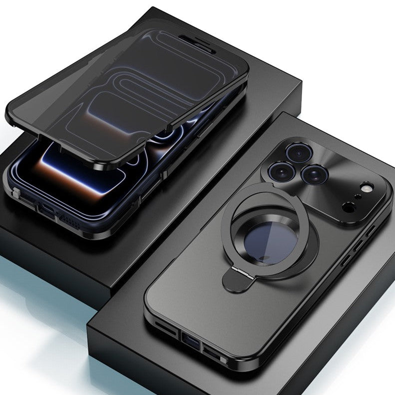 360° MagSafe/Magnet [SICHTSCHUTZ 9H-Glas] Aluminium Vollschutz Hülle/Case mit integriertem Ständer und Kameraabdeckung für iPhone 17 Pro, 17 Pro Max