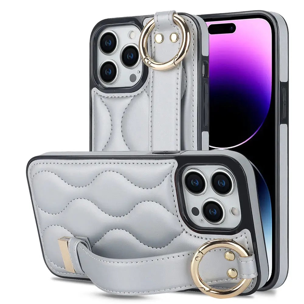 Kunstleder/Polster Wellen Hülle/Case inkl. Halteband für iPhone 16, 15, 14-Serie | ZITOCASES®