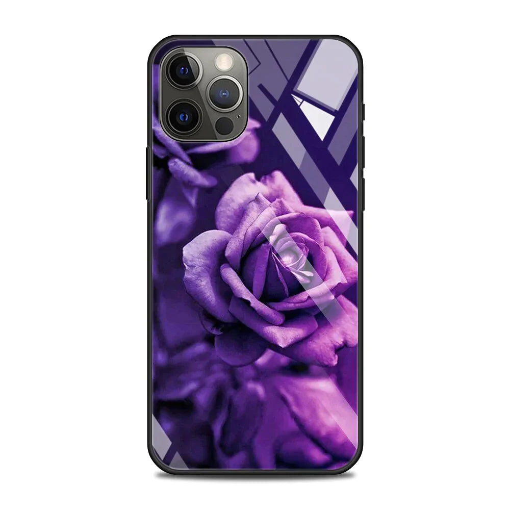 Lila Blumen Motiv Panzerglas Hülle/Case für iPhone 16, 15-Serie | ZITOCASES®