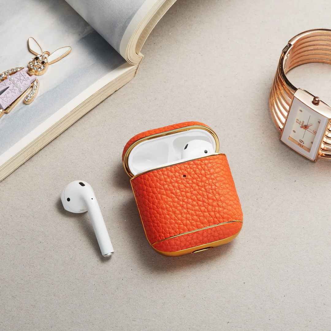 Elegante Kunstleder/Gold Hülle/Case für AirPods 1, 2, 3, 4 | ZITOCASES®