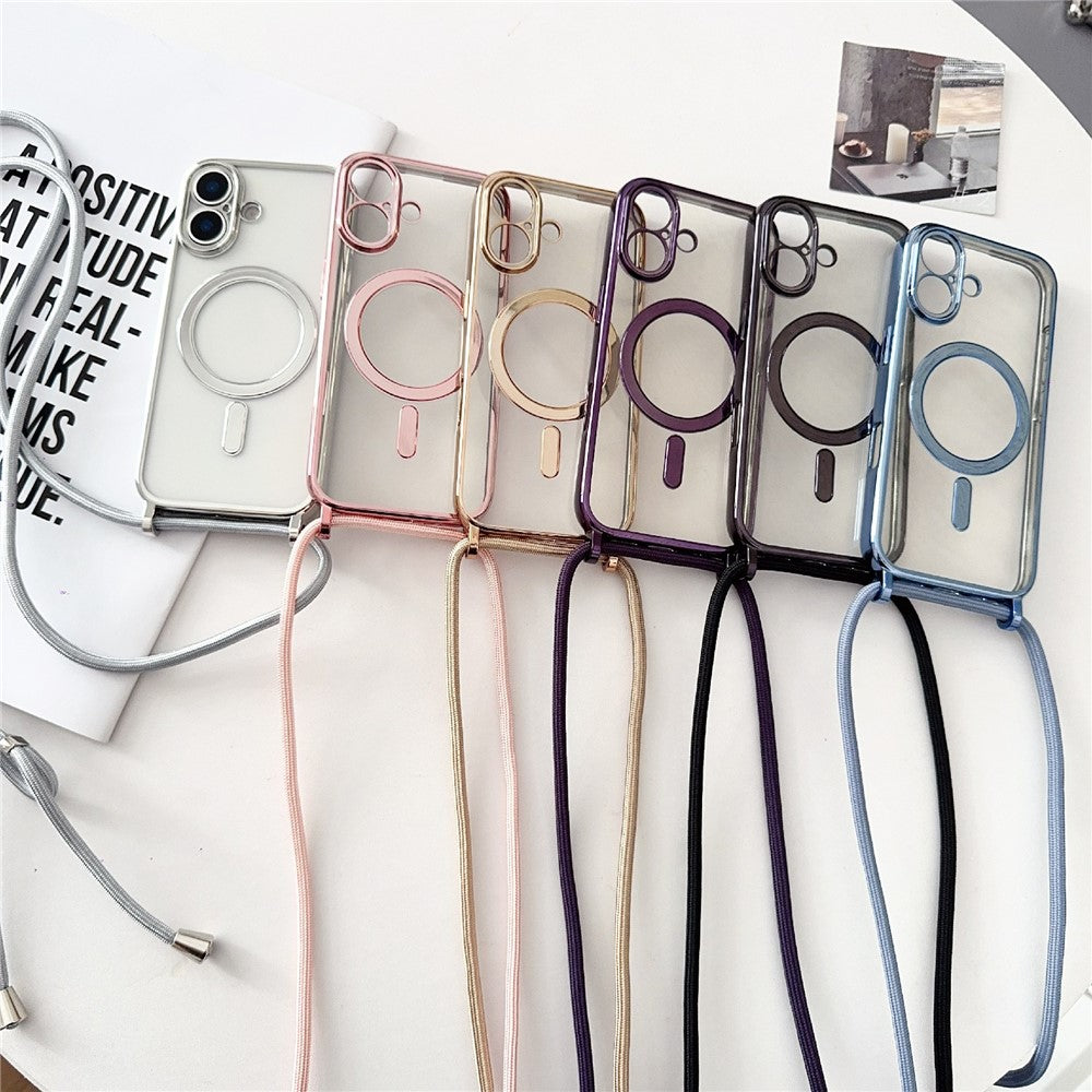 Transparente/Chrom MagSafe/Magnet Silikon Hülle/Case zum Umhängen (inkl. Kordel) für iPhone 17 | ZITOCASES®