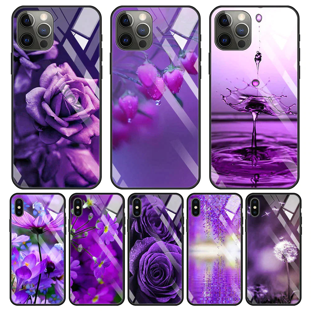 Lila Blumen Motiv Panzerglas Hülle/Case für iPhone 16, 15-Serie | ZITOCASES®