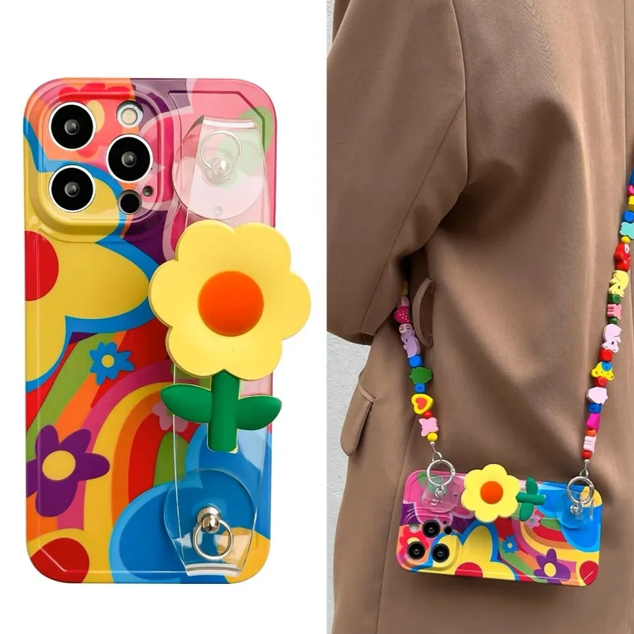 Bunte Blumen/Regenbogen Hülle/Case zum Umhängen (Inkl. Kordel) für iPhone 16, 16 Plus, 16 Pro, 16 Pro Max, 15, 15 Plus, 15 Pro, 15 Pro Max, 14, 14 Plus, 14 Pro, 14 Pro Max, 13, 13 Pro, 13 Pro Max, 13 Mini, 12, 12 Pro, 12 Pro Max, 12 Mini, SE, 11, 11 Pro | ZITOCASES®