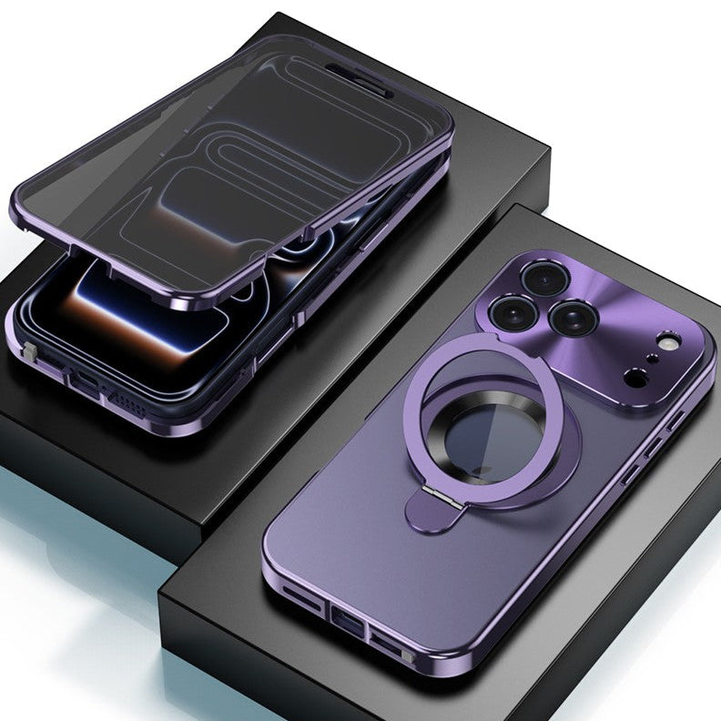 360° MagSafe/Magnet [SICHTSCHUTZ 9H-Glas] Aluminium Vollschutz Hülle/Case mit integriertem Ständer und Kameraabdeckung für iPhone 17 Pro, 17 Pro Max