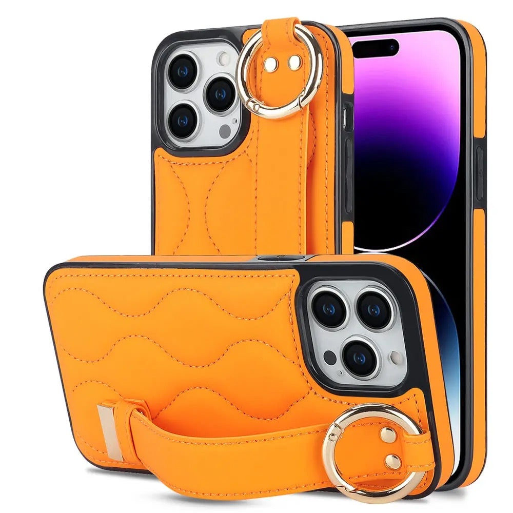 Kunstleder/Polster Wellen Hülle/Case inkl. Halteband für iPhone 16, 15, 14-Serie | ZITOCASES®