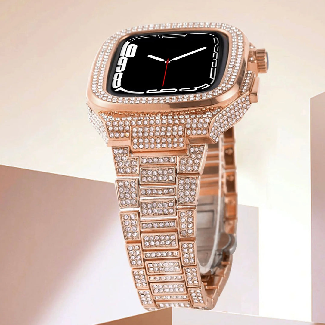 ICED OUT Diamant/Edelstahl 2-in-1 Luxus-Gehäuse Hülle/Case inkl. Edelstahl Armband für Apple Watch Series 9, 8, 7, 6, 5, 4, SE | ZITOCASES®