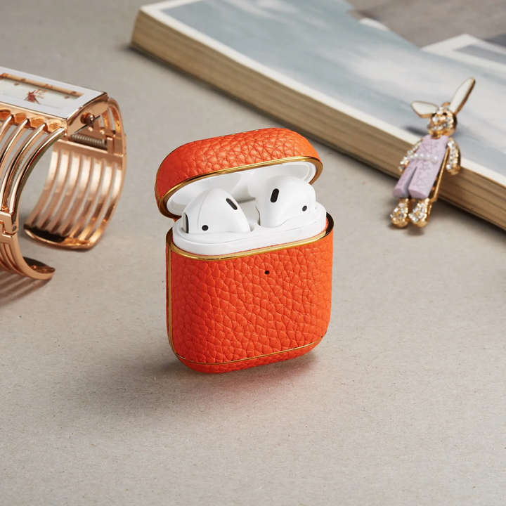 Elegante Kunstleder/Gold Hülle/Case für AirPods 1, 2, 3, 4 | ZITOCASES®