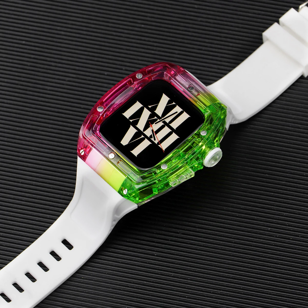 Transparente Regenbogen 2-in-1 Luxus-Gehäuse Hülle/Case inkl. Silikon Armband für Apple Watch Series 10, 9, 8, 7, 6, 5, 4, 3, 2, 1, SE, Ultra | ZITOCASES®