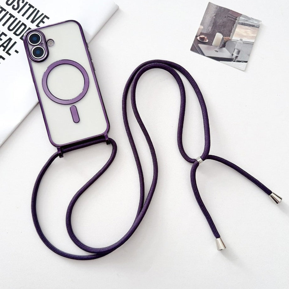 Transparente/Chrom MagSafe/Magnet Silikon Hülle/Case zum Umhängen (inkl. Kordel) für iPhone 17 | ZITOCASES®