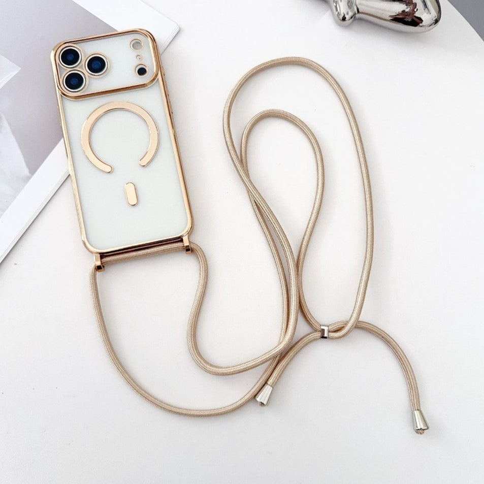 Transparente/Chrom MagSafe/Magnet Silikon Hülle/Case zum Umhängen (inkl. Kordel) für iPhone 17 Pro, 17 Pro Max | ZITOCASES®