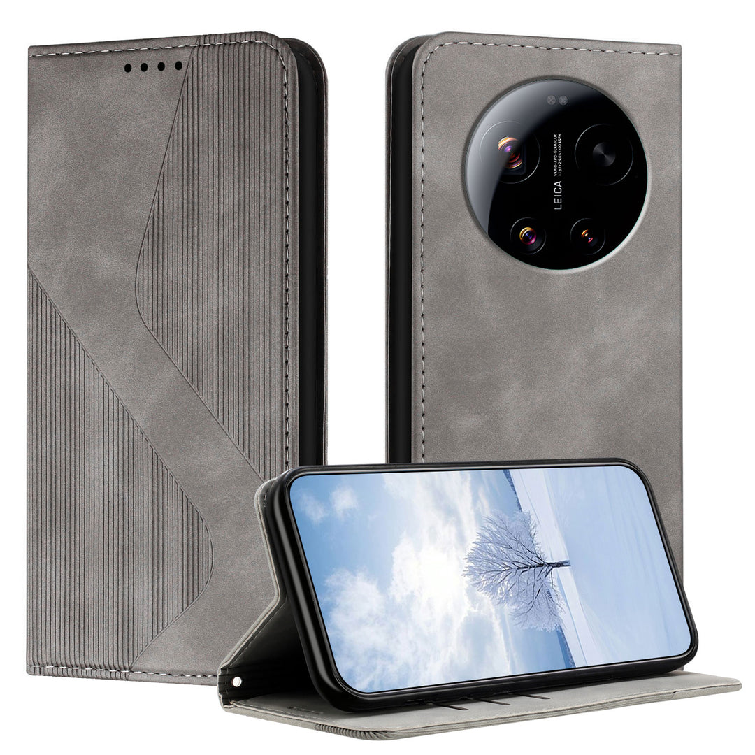 Wellen Kunstleder Klapp Hülle/Flip Case für Xiaomi 17 Ultra