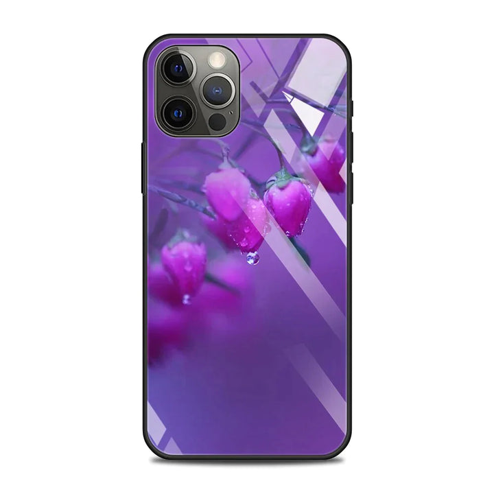 Lila Blumen Motiv Panzerglas Hülle/Case für iPhone 16, 15-Serie | ZITOCASES®