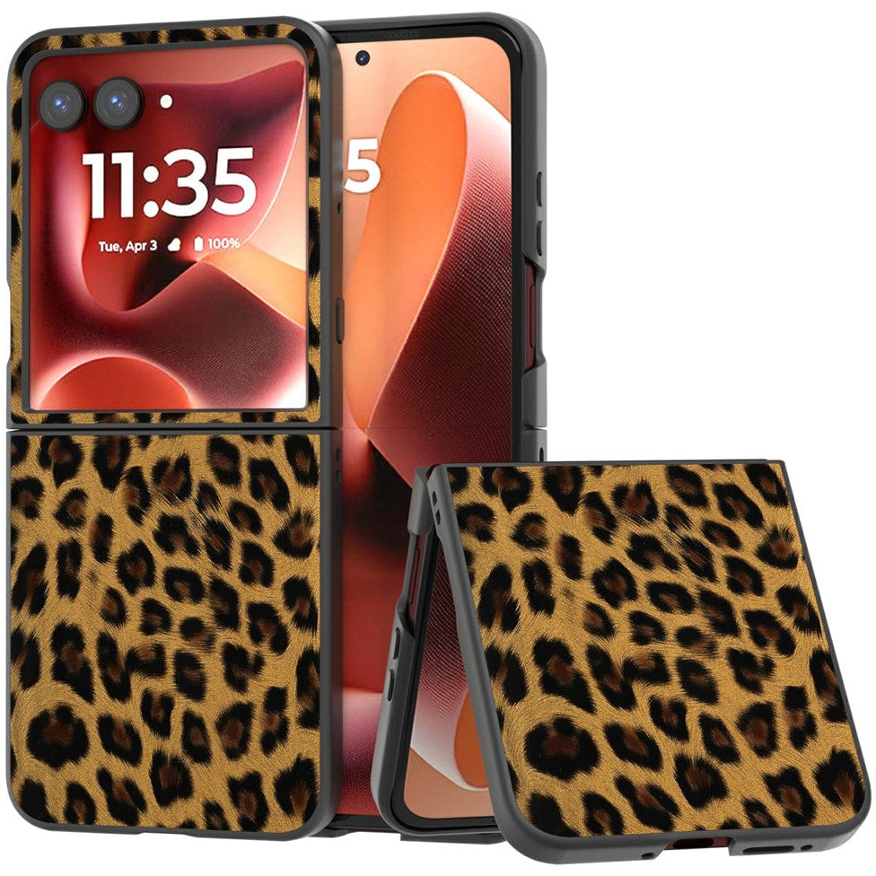 Kunstleder/Leopard Hartplastik Hülle/Case für Motorola Razr 70, 70 Plus, 70 Ultra
