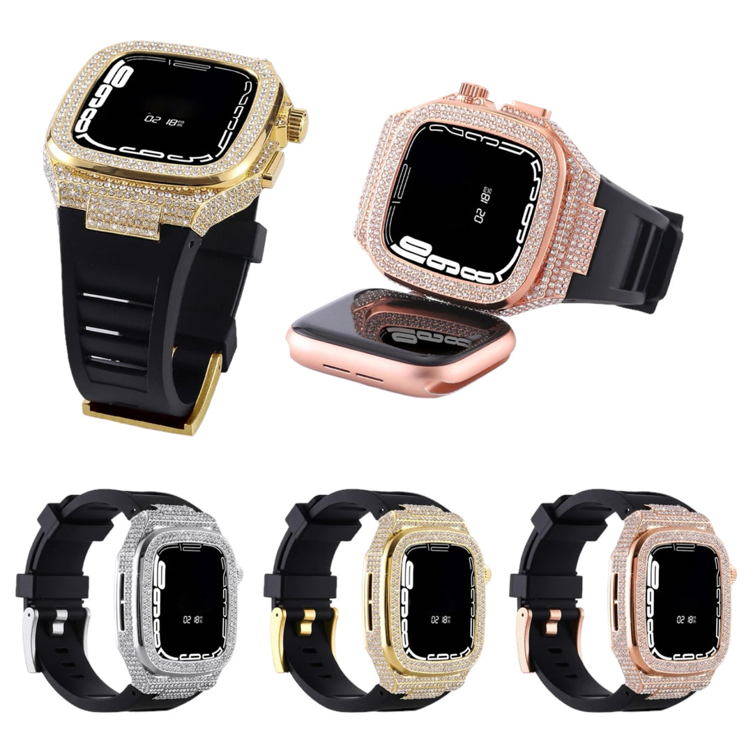 ICED OUT Diamant/Edelstahl 2-in-1 Luxus-Gehäuse Hülle/Case inkl. Silikon Armband für Apple Watch Series 9, 8, 7, 6, 5, 4, SE | ZITOCASES®