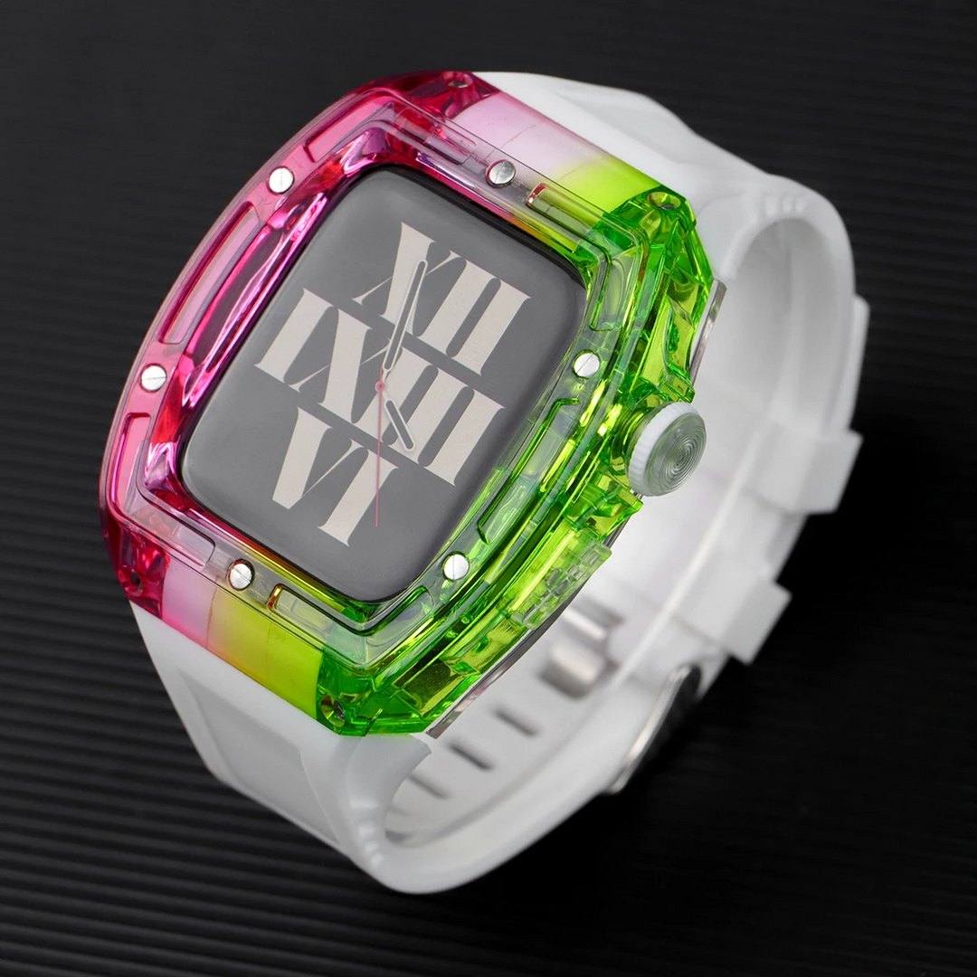 Transparente Regenbogen 2-in-1 Luxus-Gehäuse Hülle/Case inkl. Silikon Armband für Apple Watch Series 10, 9, 8, 7, 6, 5, 4, 3, 2, 1, SE, Ultra | ZITOCASES®