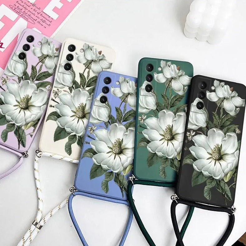 Blumen Silikon Hülle/Case zum Umhängen (Inkl. Kordel) für Samsung Galaxy S24, Note 20, 10-Serie | ZITOCASES®