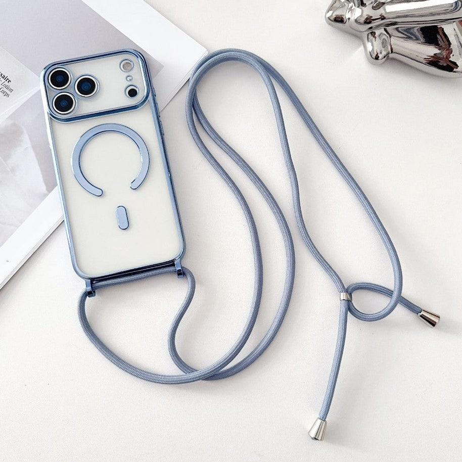 Transparente/Chrom MagSafe/Magnet Silikon Hülle/Case zum Umhängen (inkl. Kordel) für iPhone 17 Pro, 17 Pro Max | ZITOCASES®