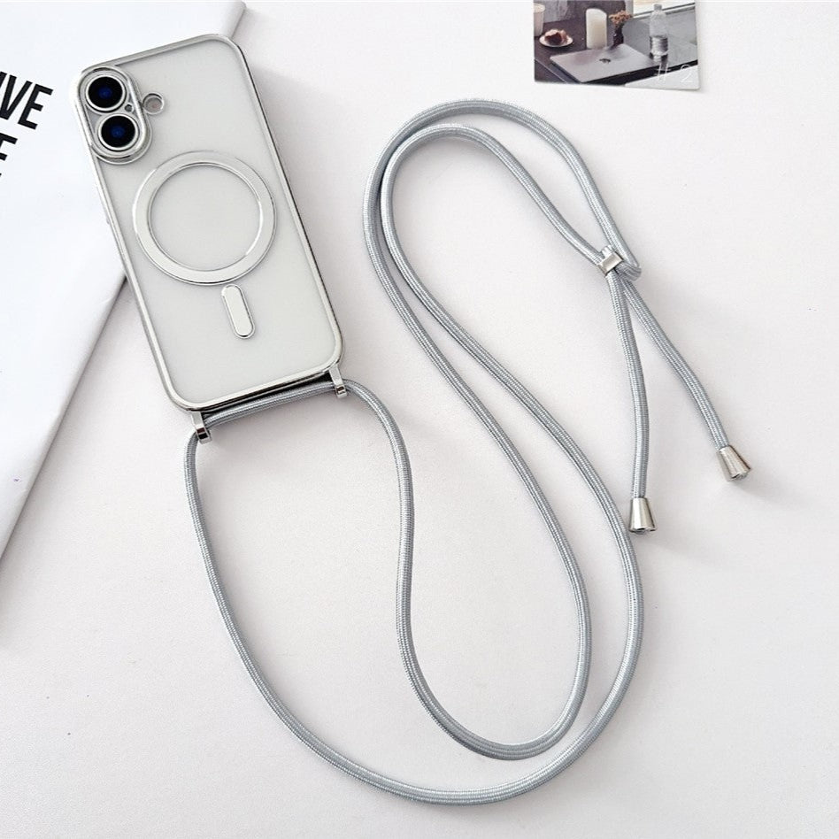 Transparente/Chrom MagSafe/Magnet Silikon Hülle/Case zum Umhängen (inkl. Kordel) für iPhone 17 | ZITOCASES®