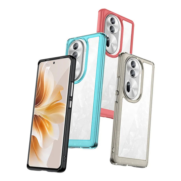 Transparente Silikon/Plastik Hülle/Case mit buntem Rahmen für Oppo Reno 12, 11, 10, 9, 8, 7-Serie | ZITOCASES®