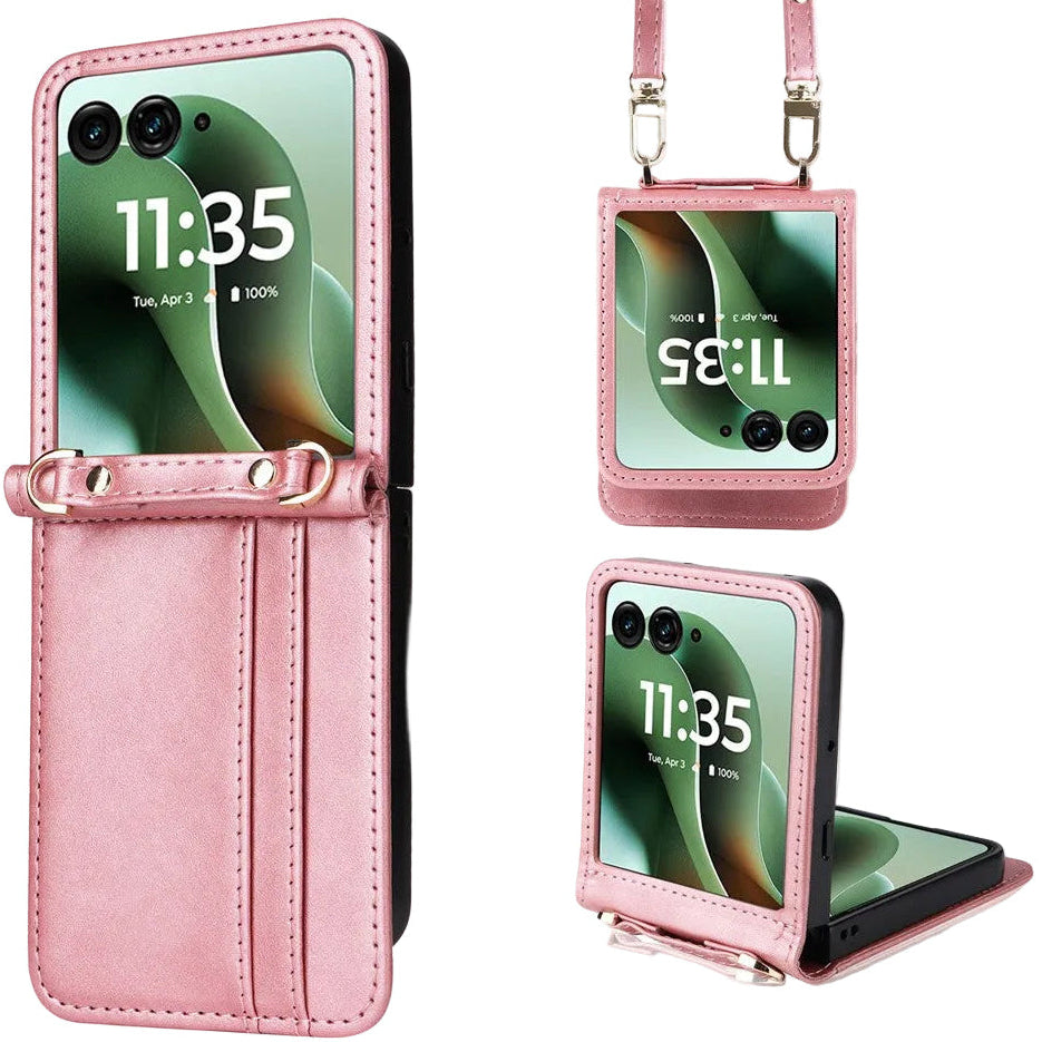 Kunstleder/Kartenfach Hülle/Case zum Umhängen (Inkl. Gurt) für Motorola Razr 70, 70 Plus, 70 Ultra