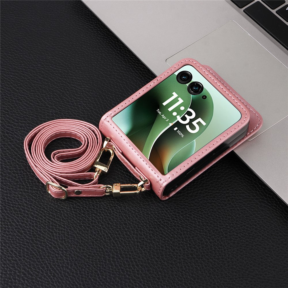 Kunstleder/Kartenfach Hülle/Case zum Umhängen (Inkl. Gurt) für Motorola Razr 70, 70 Plus, 70 Ultra