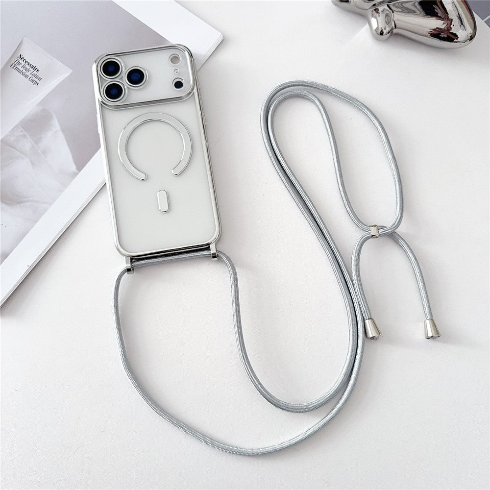 Transparente/Chrom MagSafe/Magnet Silikon Hülle/Case zum Umhängen (inkl. Kordel) für iPhone 17 Pro, 17 Pro Max | ZITOCASES®