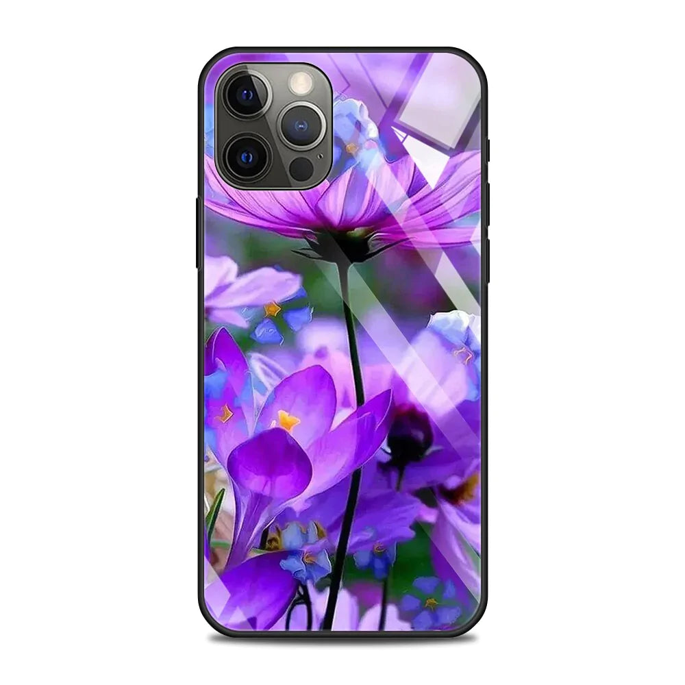 Lila Blumen Motiv Panzerglas Hülle/Case für iPhone 16, 15-Serie | ZITOCASES®