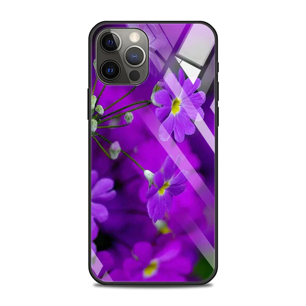 Lila Blumen Motiv Panzerglas Hülle/Case für iPhone 16, 15-Serie | ZITOCASES®