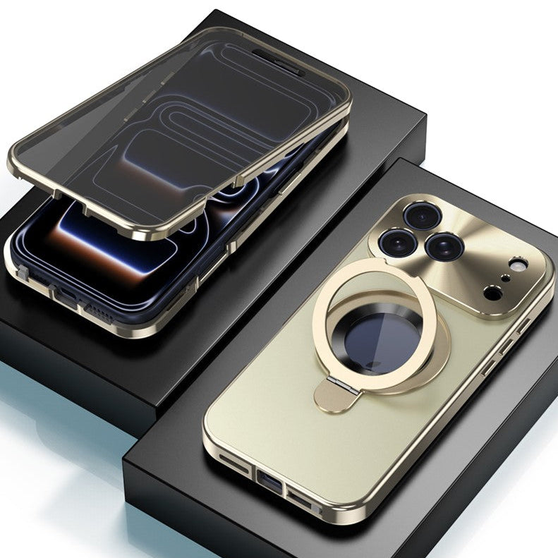 360° MagSafe/Magnet [SICHTSCHUTZ 9H-Glas] Aluminium Vollschutz Hülle/Case mit integriertem Ständer und Kameraabdeckung für iPhone 17 Pro, 17 Pro Max