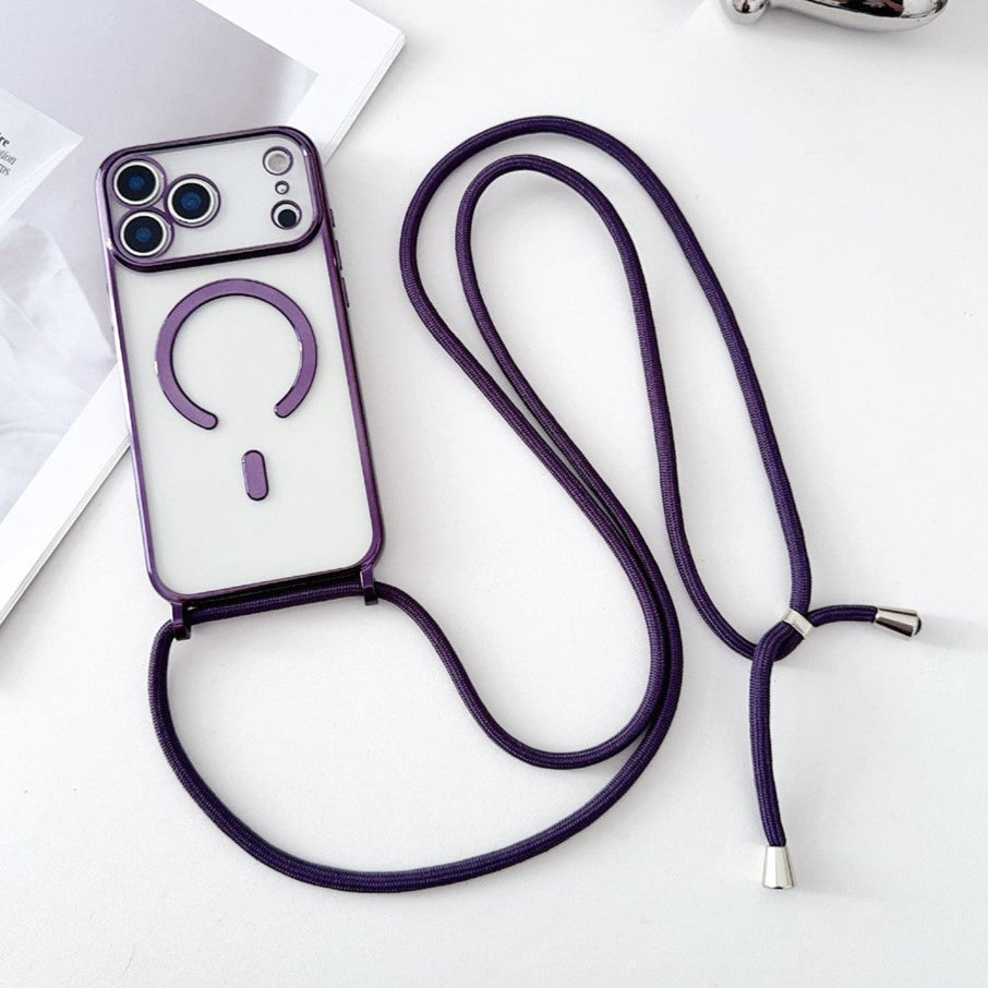 Transparente/Chrom MagSafe/Magnet Silikon Hülle/Case zum Umhängen (inkl. Kordel) für iPhone 17 Pro, 17 Pro Max | ZITOCASES®