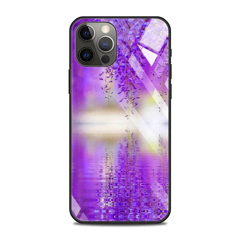 Lila Blumen Motiv Panzerglas Hülle/Case für iPhone 16, 15-Serie | ZITOCASES®