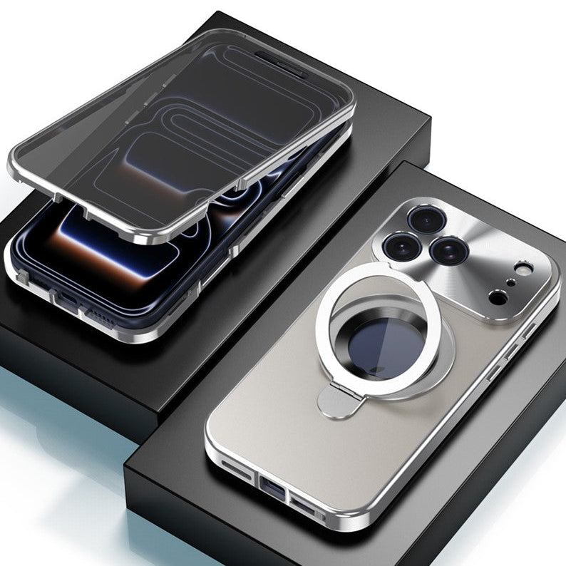 360° MagSafe/Magnet [SICHTSCHUTZ 9H-Glas] Aluminium Vollschutz Hülle/Case mit integriertem Ständer und Kameraabdeckung für iPhone 17 Pro, 17 Pro Max