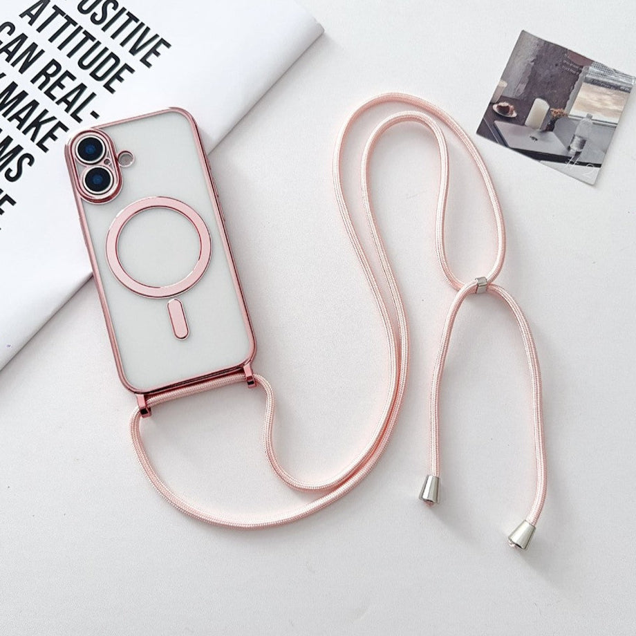 Transparente/Chrom MagSafe/Magnet Silikon Hülle/Case zum Umhängen (inkl. Kordel) für iPhone 17 | ZITOCASES®