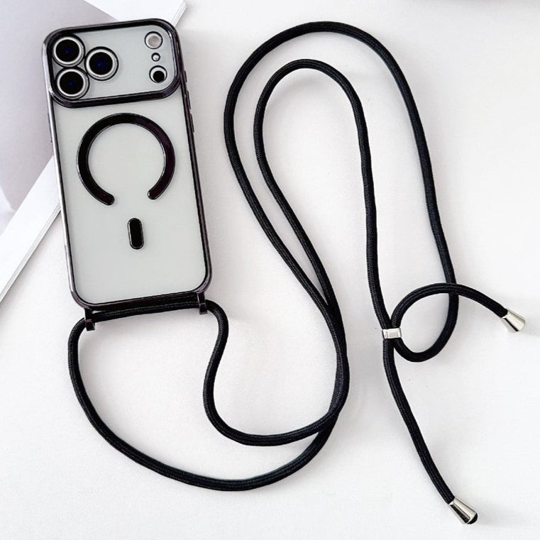 Transparente/Chrom MagSafe/Magnet Silikon Hülle/Case zum Umhängen (inkl. Kordel) für iPhone 17 Pro, 17 Pro Max | ZITOCASES®