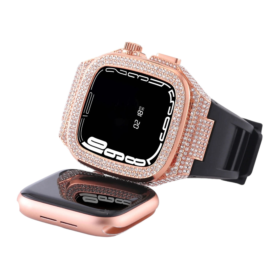 ICED OUT Diamant/Edelstahl 2-in-1 Luxus-Gehäuse Hülle/Case inkl. Silikon Armband für Apple Watch Series 9, 8, 7, 6, 5, 4, SE | ZITOCASES®