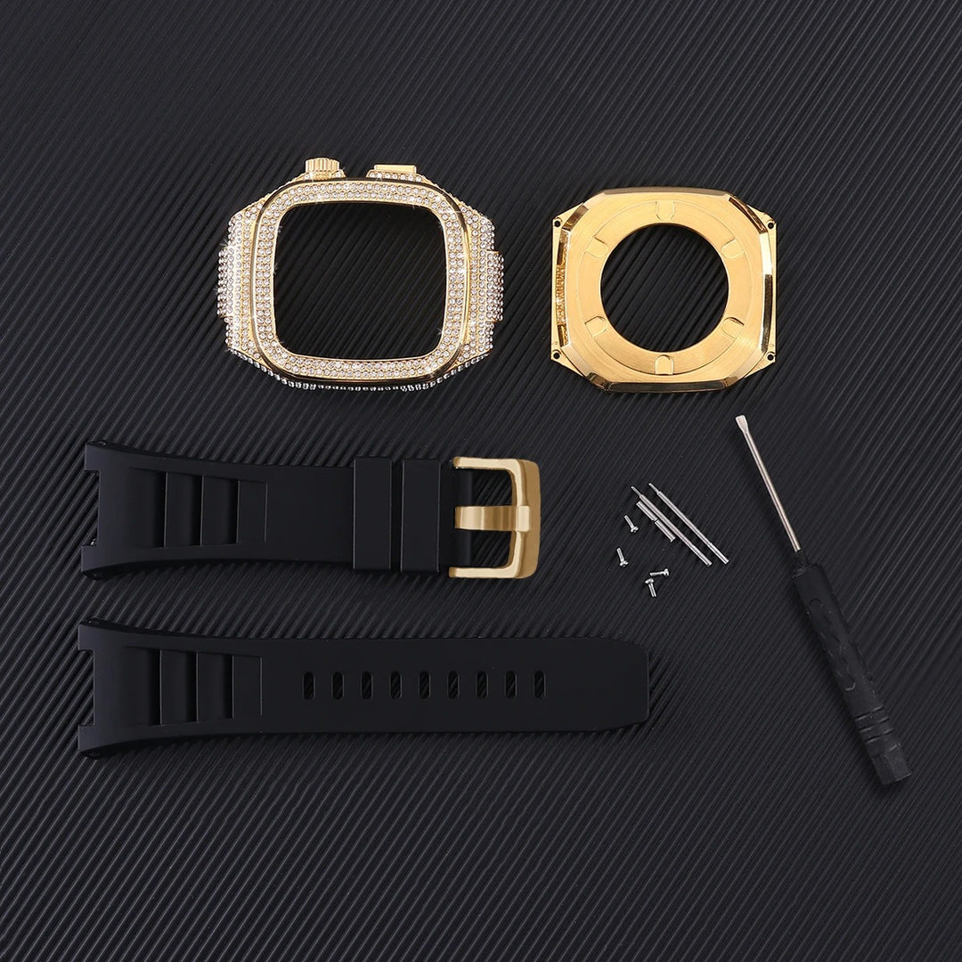 ICED OUT Diamant/Edelstahl 2-in-1 Luxus-Gehäuse Hülle/Case inkl. Silikon Armband für Apple Watch Series 9, 8, 7, 6, 5, 4, SE | ZITOCASES®