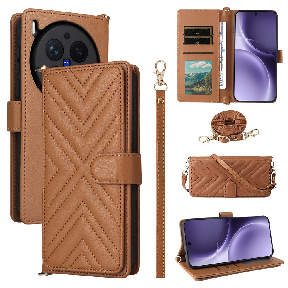 Karierte Kunstleder Brieftaschen Hülle/Case für Vivo X300, X300 Pro