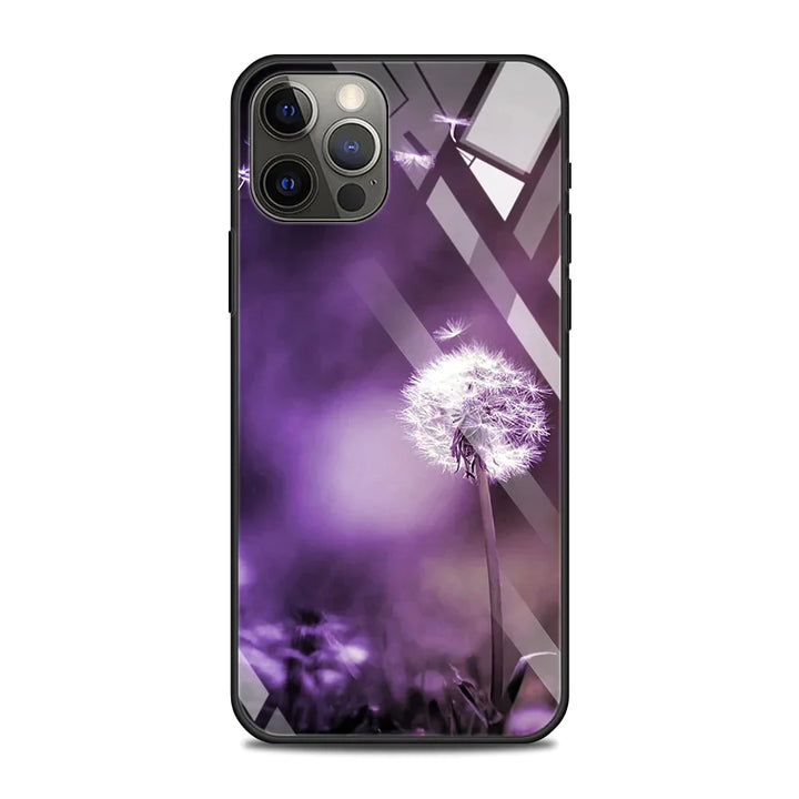 Lila Blumen Motiv Panzerglas Hülle/Case für iPhone 16, 15-Serie | ZITOCASES®