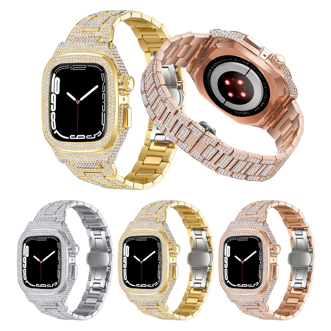 ICED OUT Diamant/Edelstahl 2-in-1 Luxus-Gehäuse Hülle/Case inkl. Edelstahl Armband für Apple Watch Series 10, 9, 8, 7, 6, 5, 4, SE | ZITOCASES®