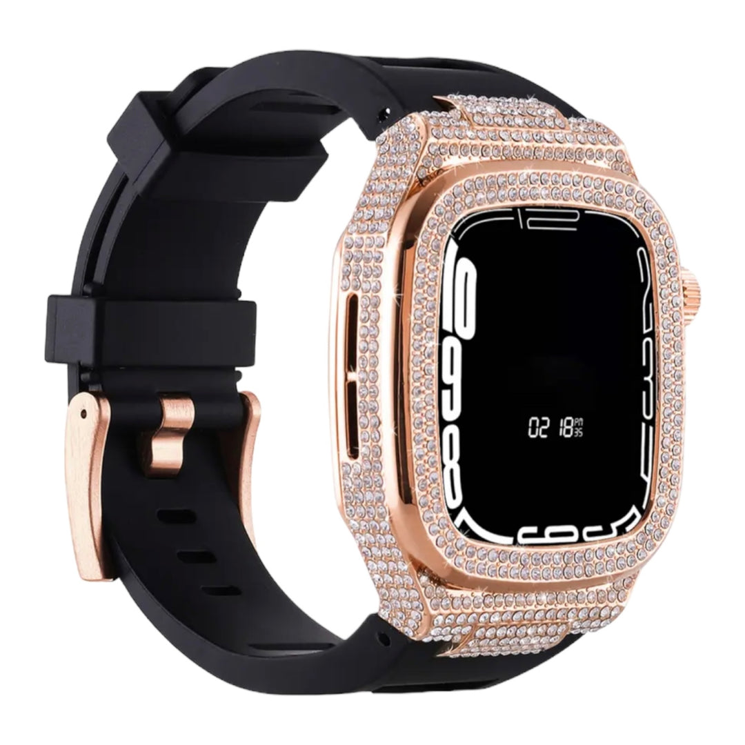 ICED OUT Diamant/Edelstahl 2-in-1 Luxus-Gehäuse Hülle/Case inkl. Silikon Armband für Apple Watch Series 9, 8, 7, 6, 5, 4, SE | ZITOCASES®