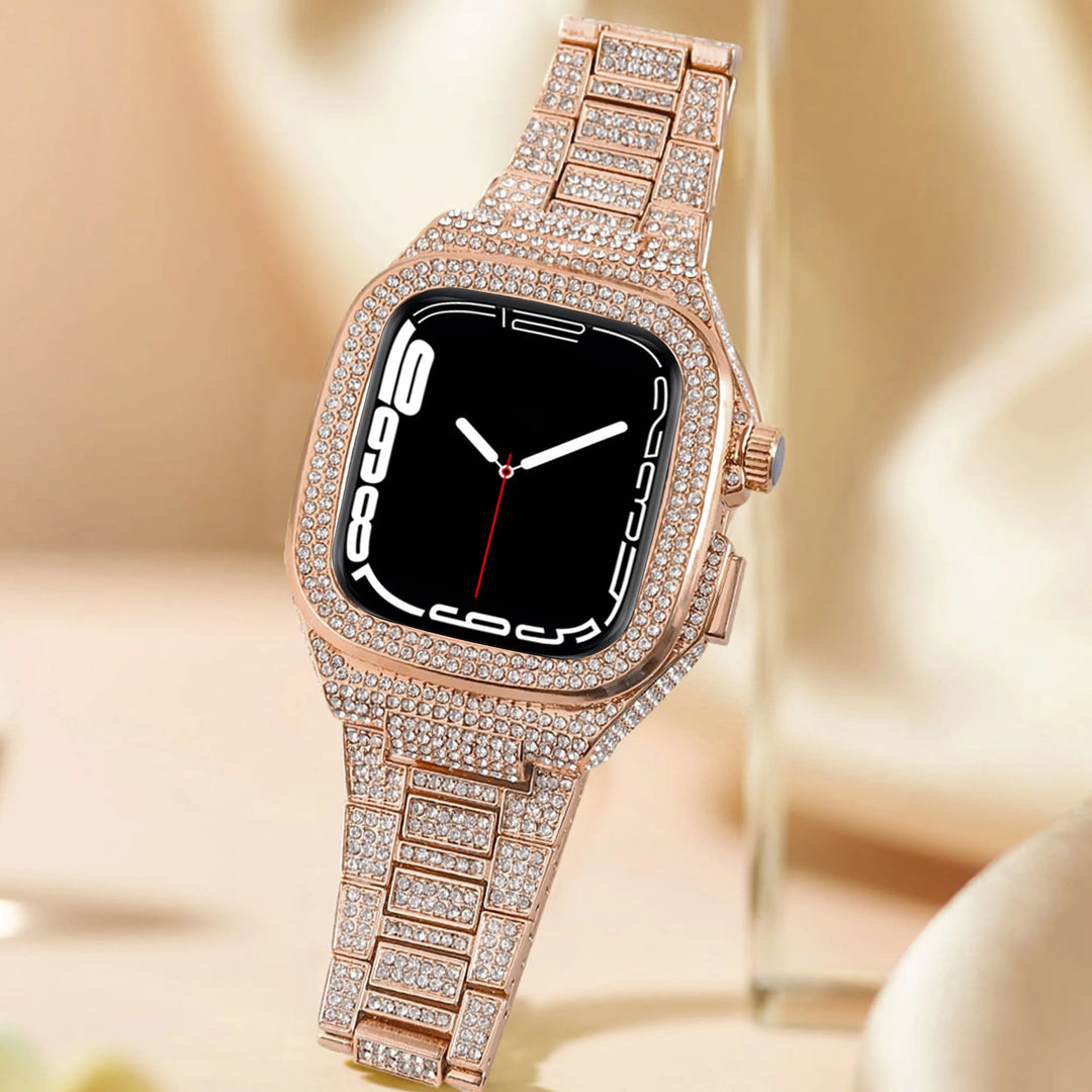 ICED OUT Diamant/Edelstahl 2-in-1 Luxus-Gehäuse Hülle/Case inkl. Edelstahl Armband für Apple Watch Series 9, 8, 7, 6, 5, 4, SE | ZITOCASES®