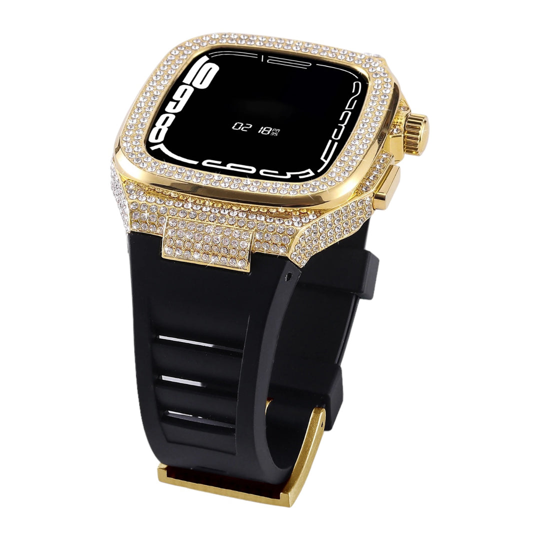 ICED OUT Diamant/Edelstahl 2-in-1 Luxus-Gehäuse Hülle/Case inkl. Silikon Armband für Apple Watch Series 9, 8, 7, 6, 5, 4, SE | ZITOCASES®