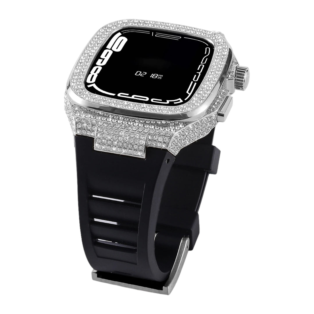 ICED OUT Diamant/Edelstahl 2-in-1 Luxus-Gehäuse Hülle/Case inkl. Silikon Armband für Apple Watch Series 10, 9, 8, 7, 6, 5, 4, SE | ZITOCASES®